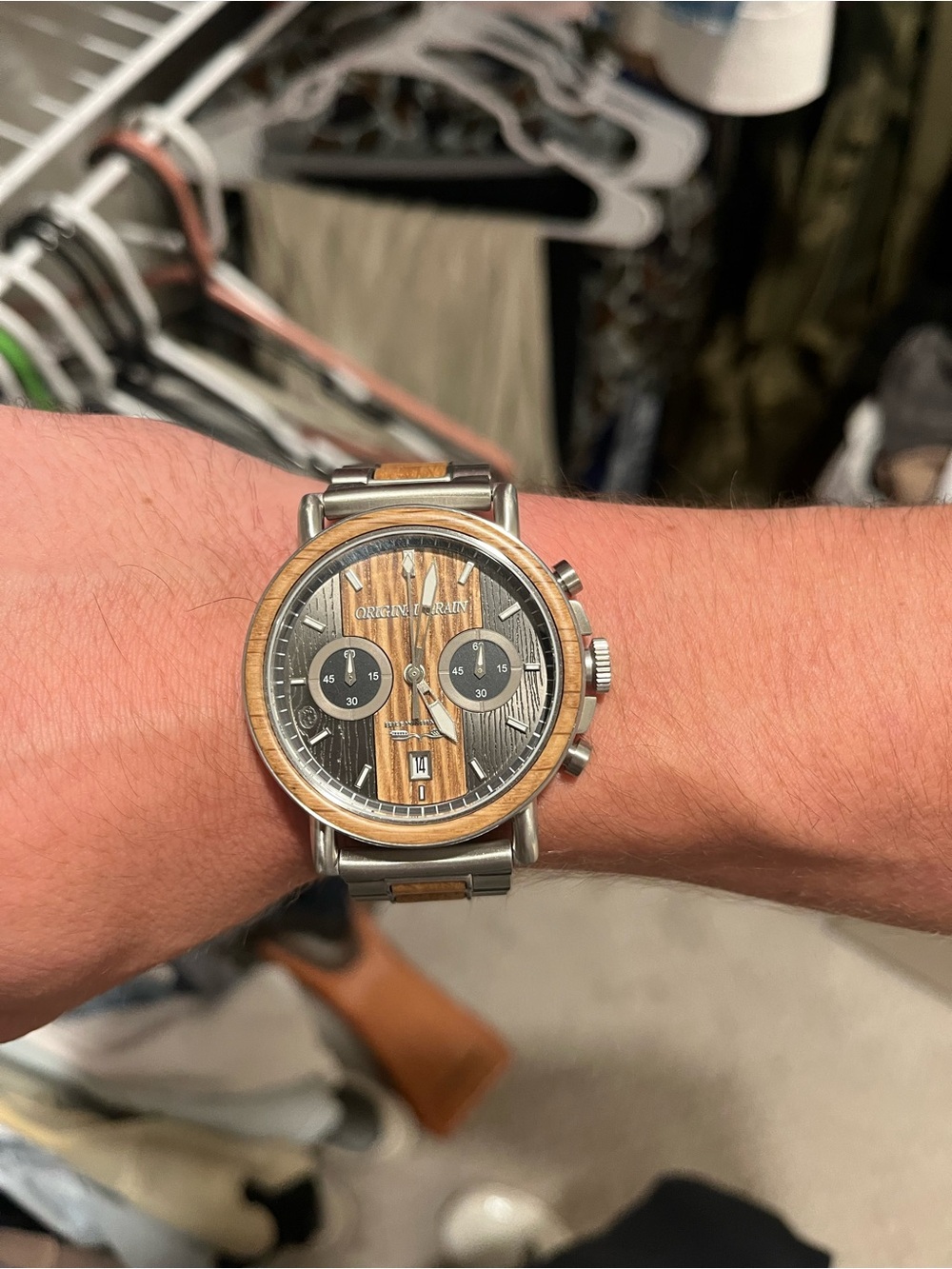 Original Grain Brewmaster Men’s Silver and Wood Chronograph Watch